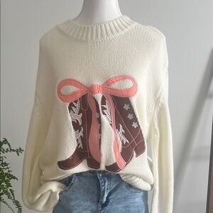 Cream Sweater with Boot Design